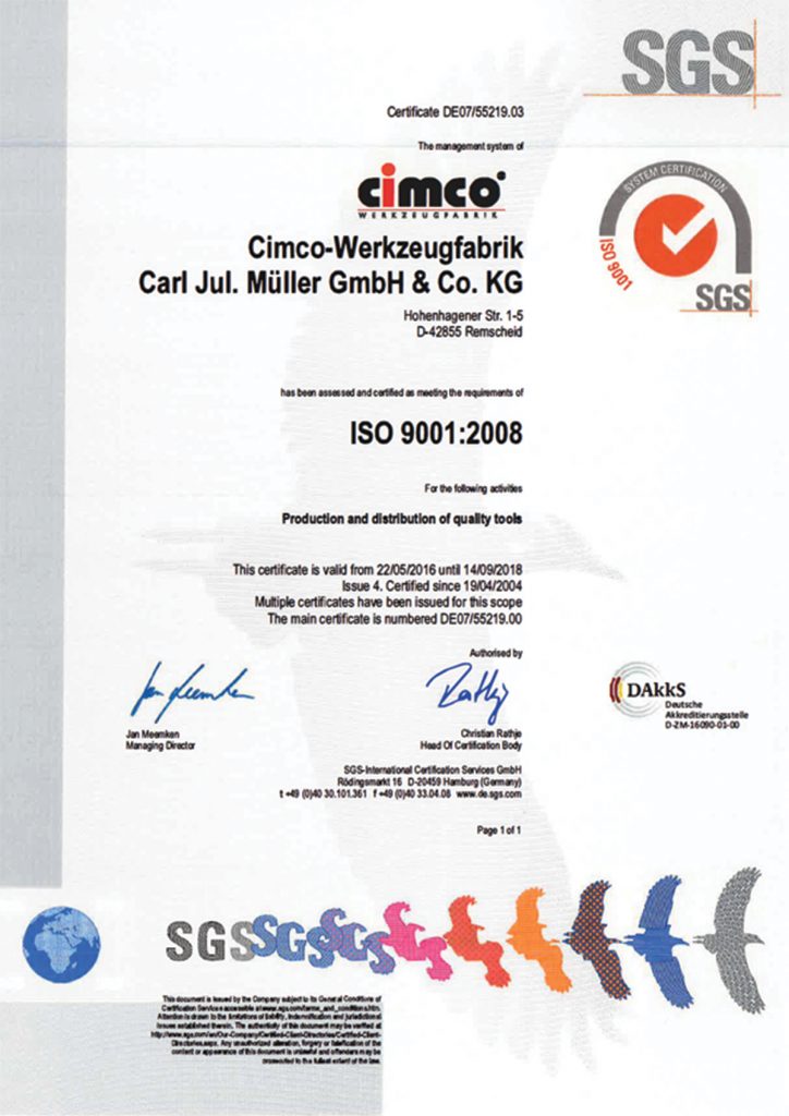 CIMCO - certificate ISO - DE