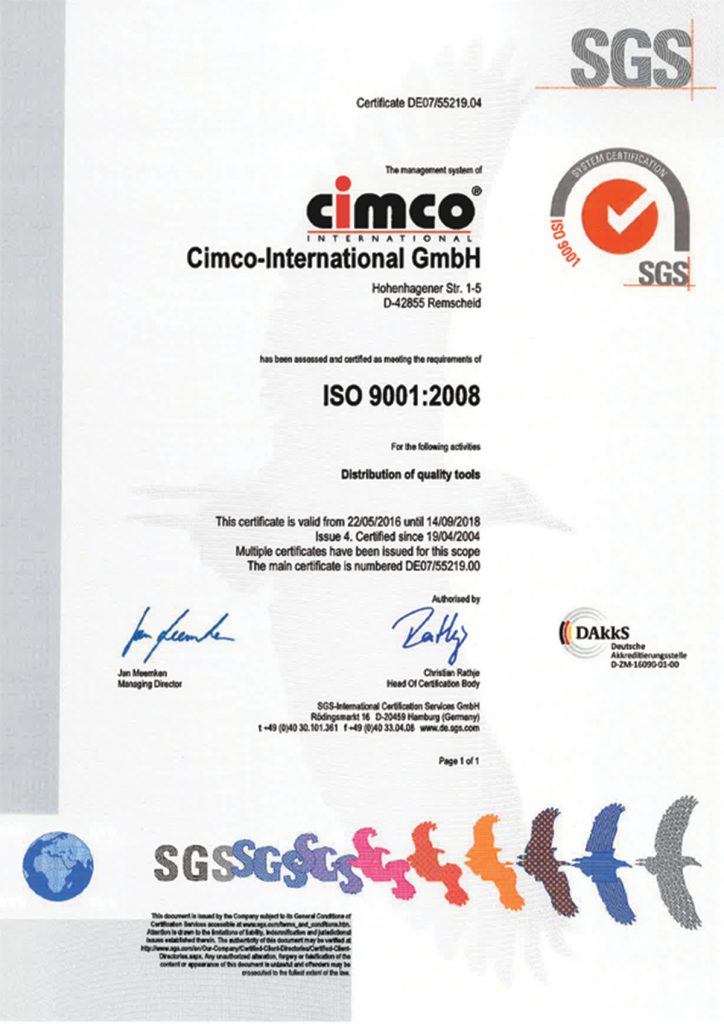 CIMCO - certificate ISO - INT